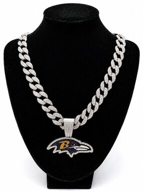 NFL Baltimore Ravens Pave Cuban Link Pendant Necklace - Purple & Gold